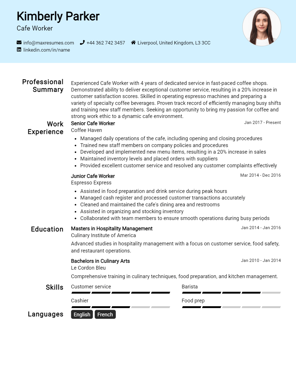 cafe-worker-resume-sample