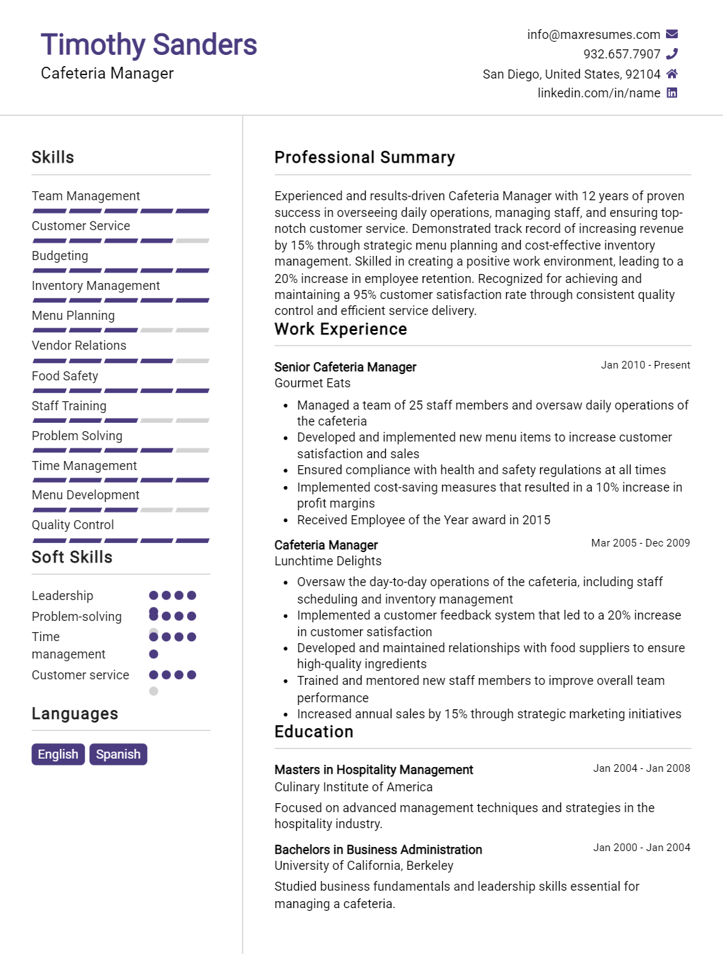 cafeteria-manager-resume-sample