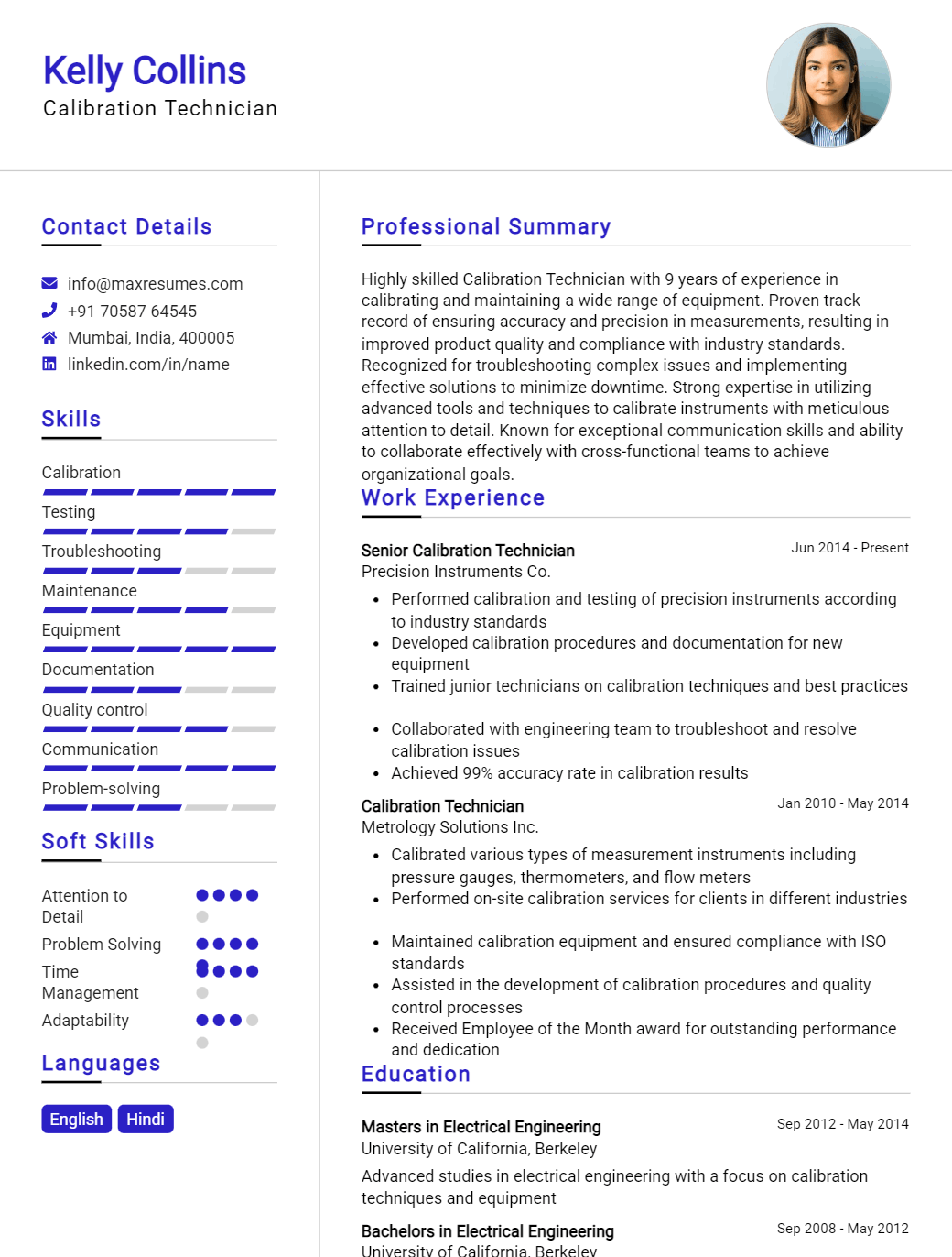 calibration-technician-resume-sample
