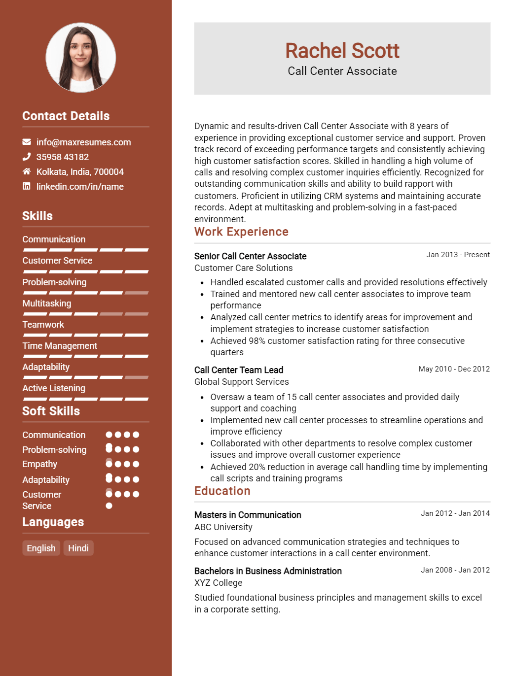 call-center-associate-resume-sample