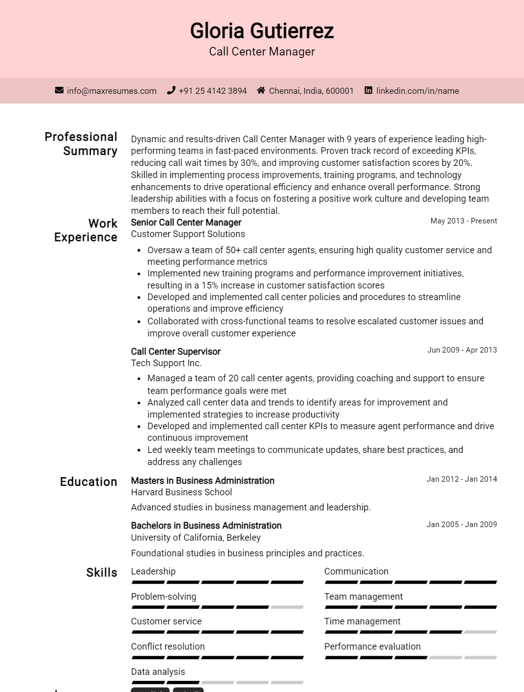 call-center-manager-resume-sample