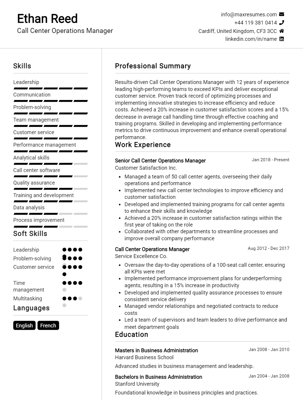 call-center-operations-manager-resume-sample