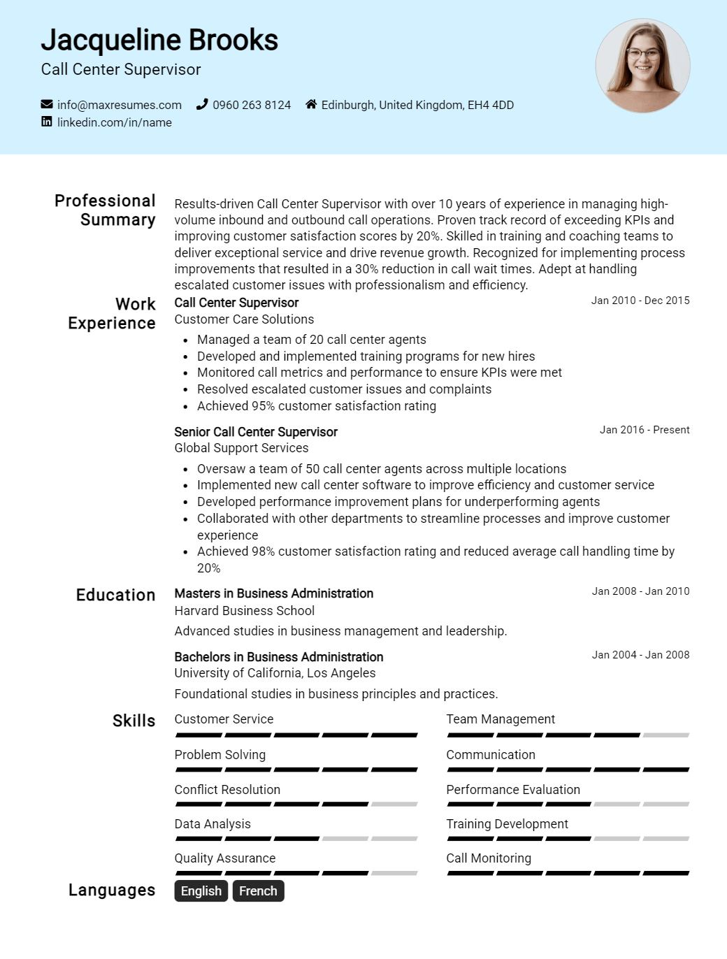 call-center-supervisor-resume-sample