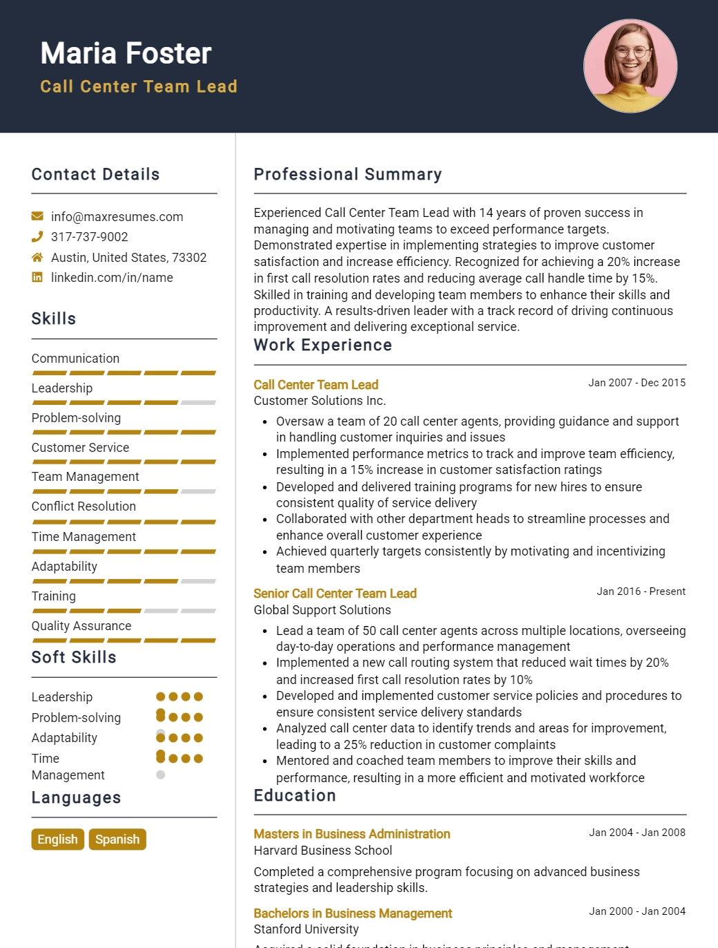 call-center-team-lead-resume-sample
