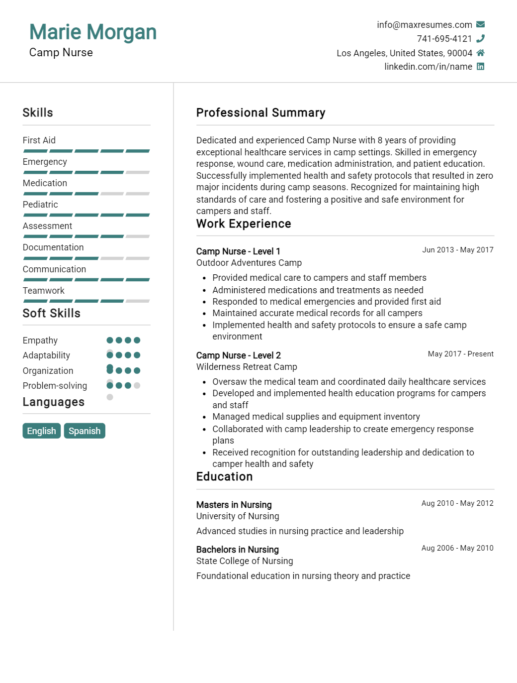 camp-nurse-resume-sample