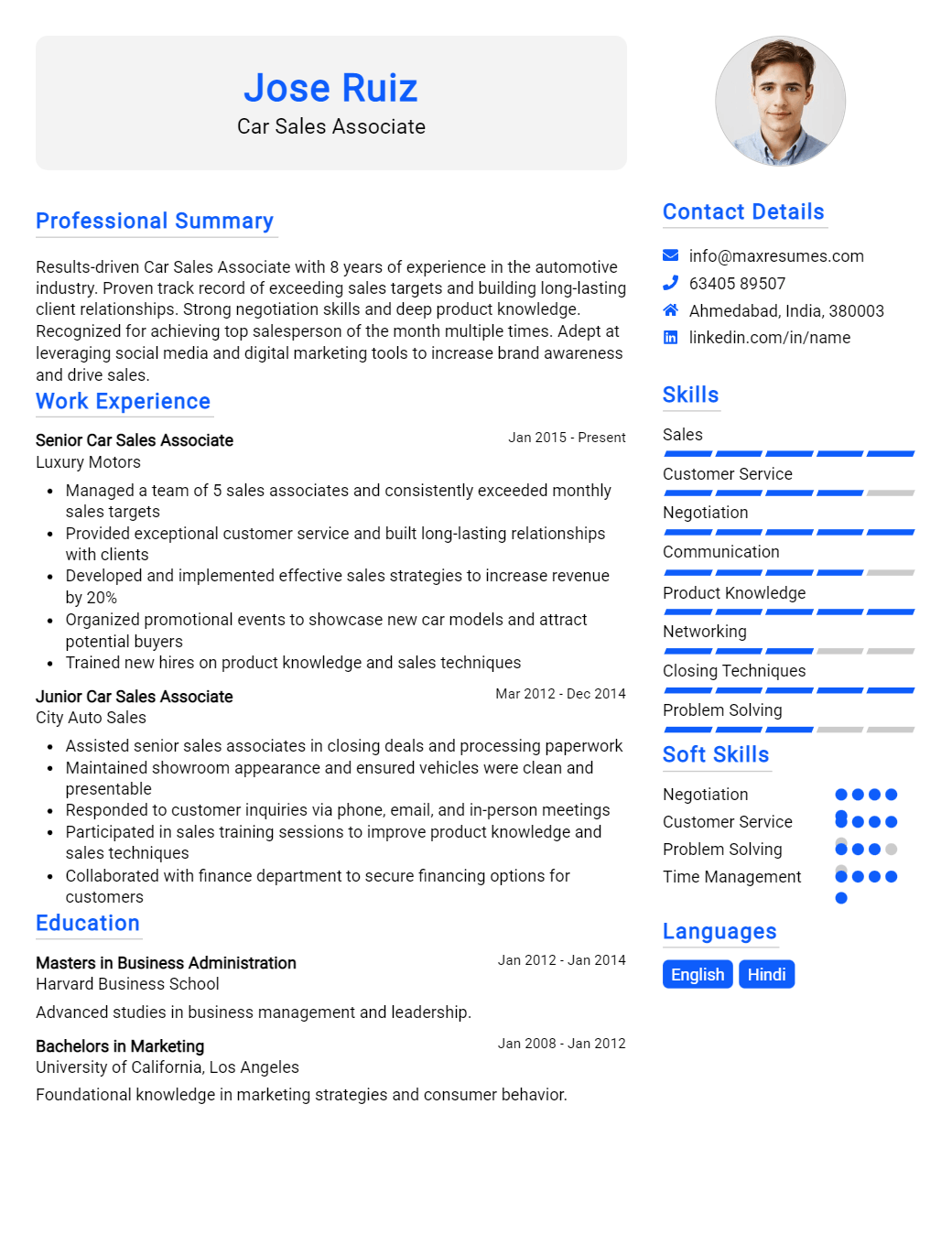 car-sales-associate-resume-sample