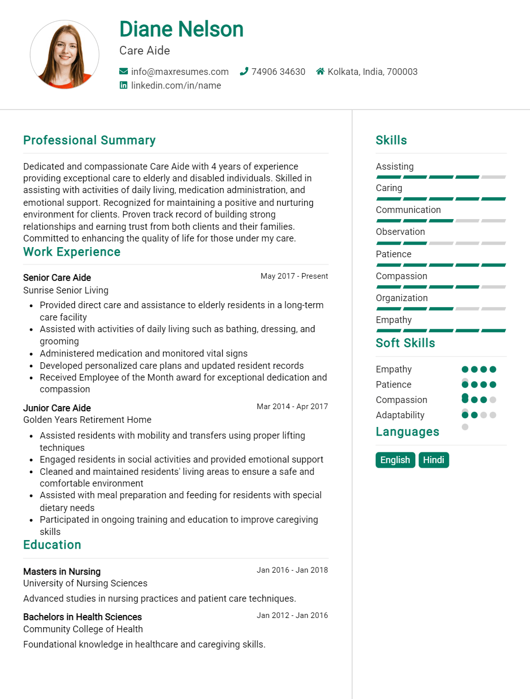 care-aide-resume-sample