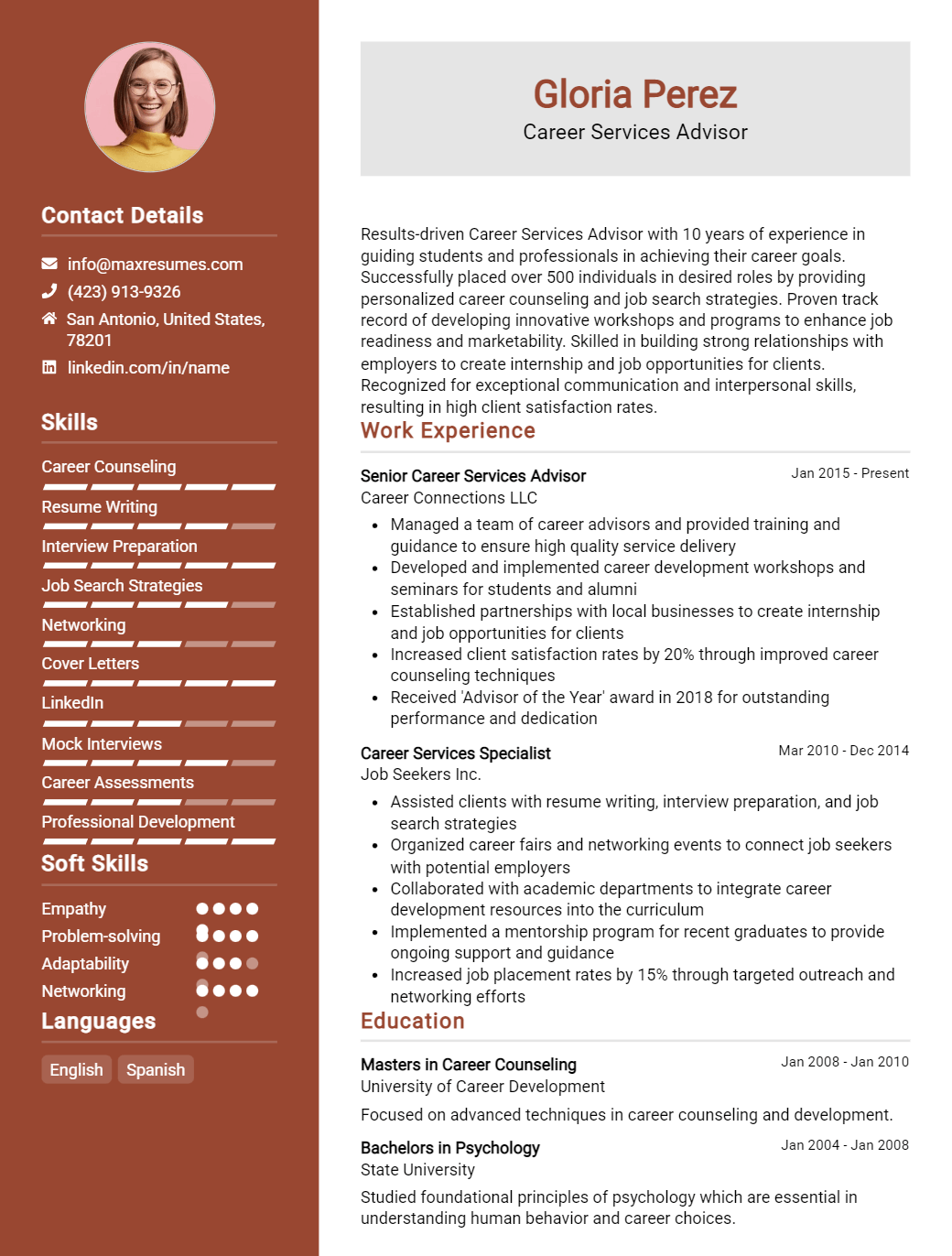 career-services-advisor-resume-sample