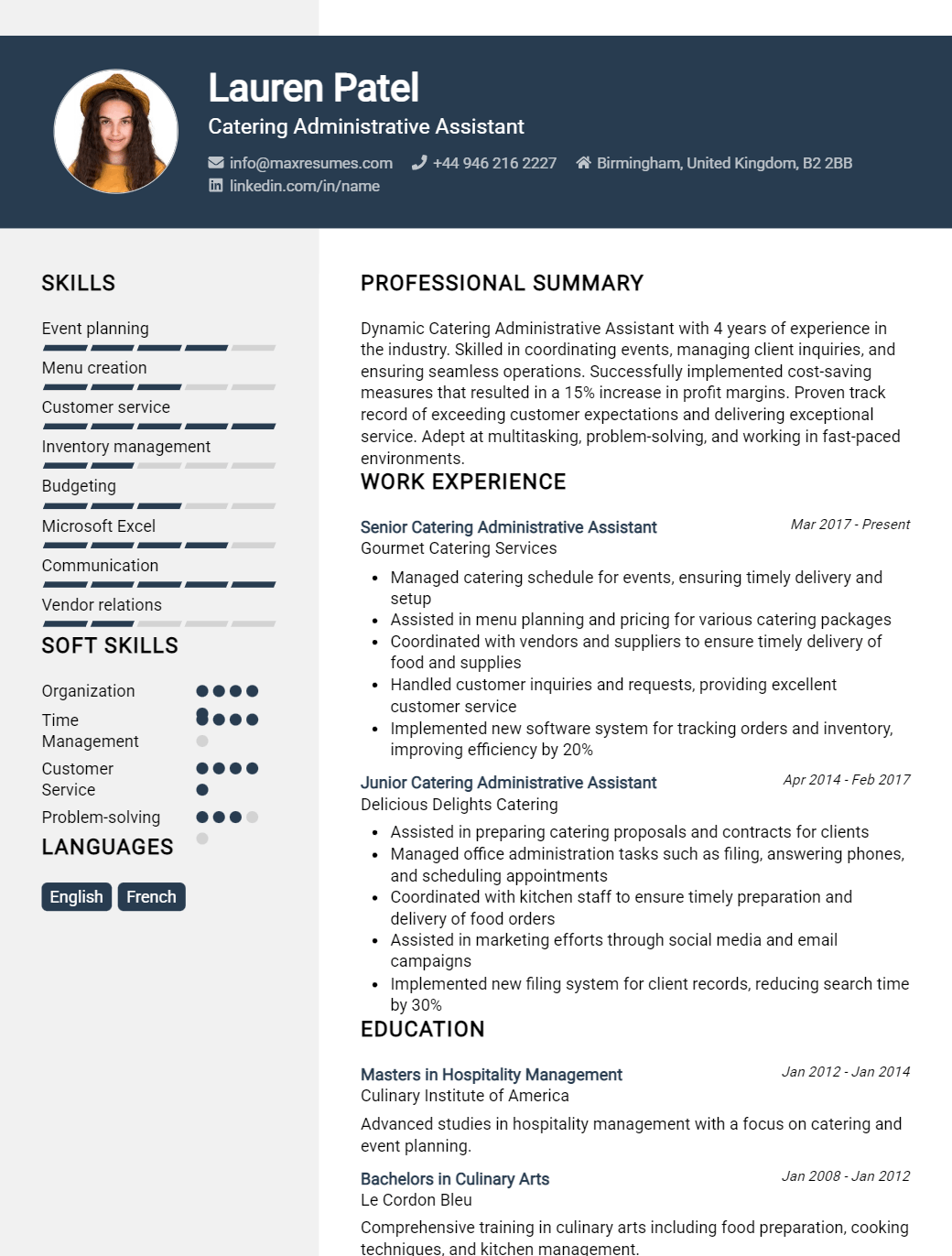 catering-administrative-assistant-resume-sample
