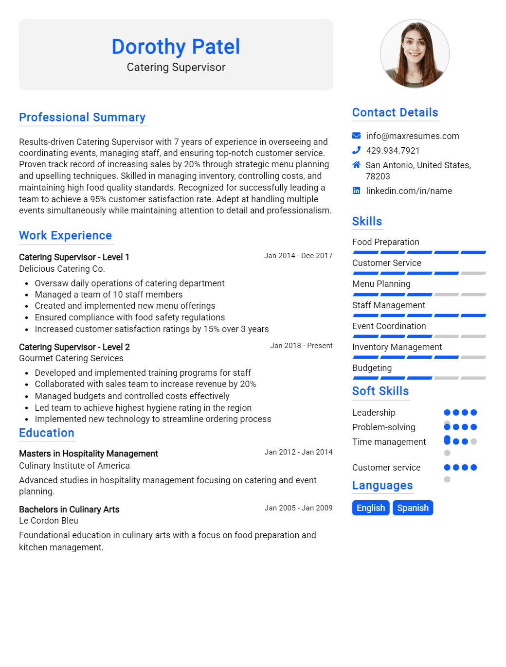 catering-supervisor-resume-sample