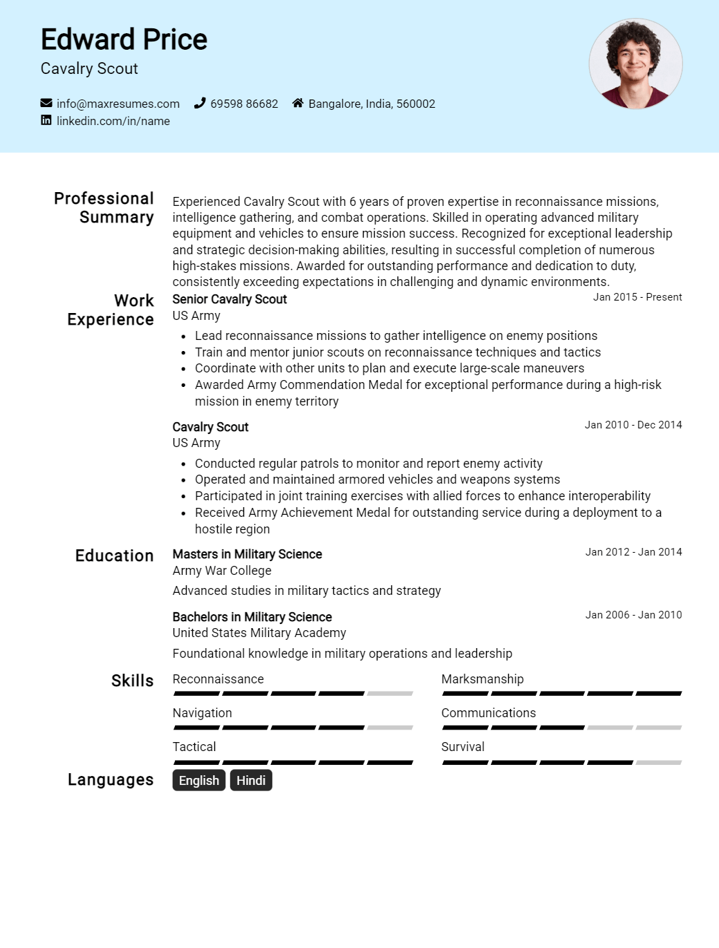 cavalry-scout-resume-sample