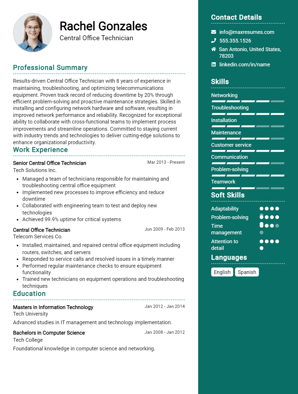 central-office-technician-resume-sample