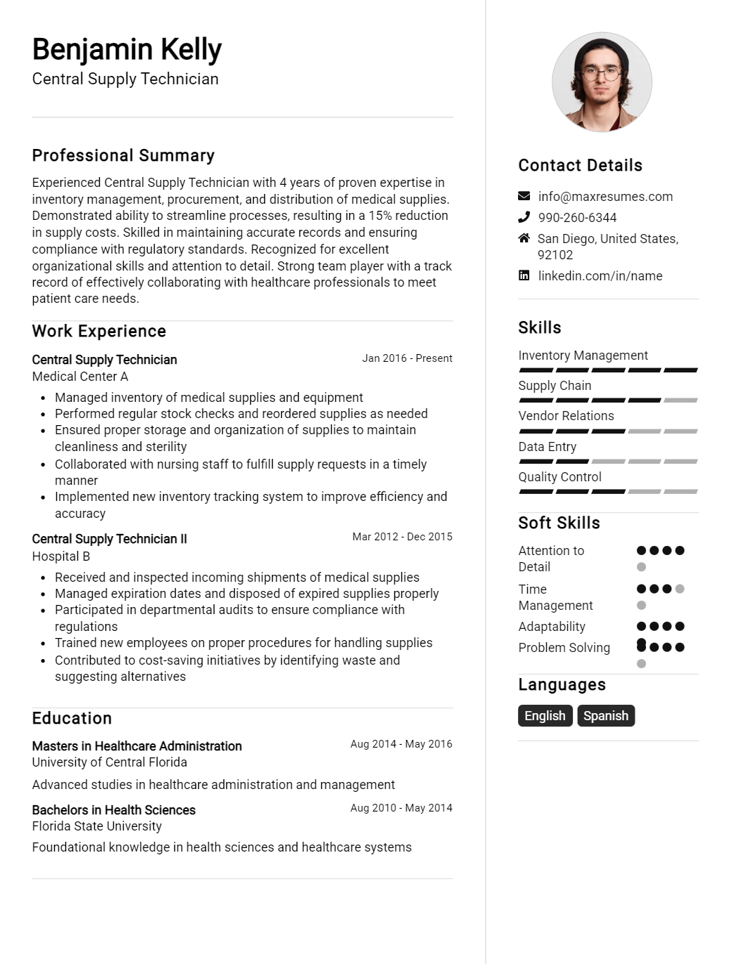 central-supply-technician-resume-sample