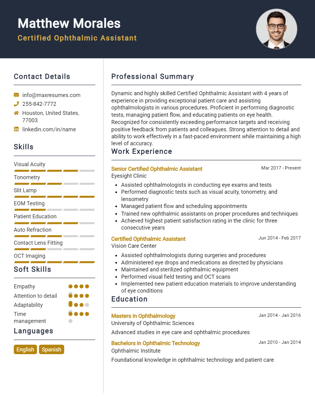 certified-ophthalmic-assistant-resume-sample