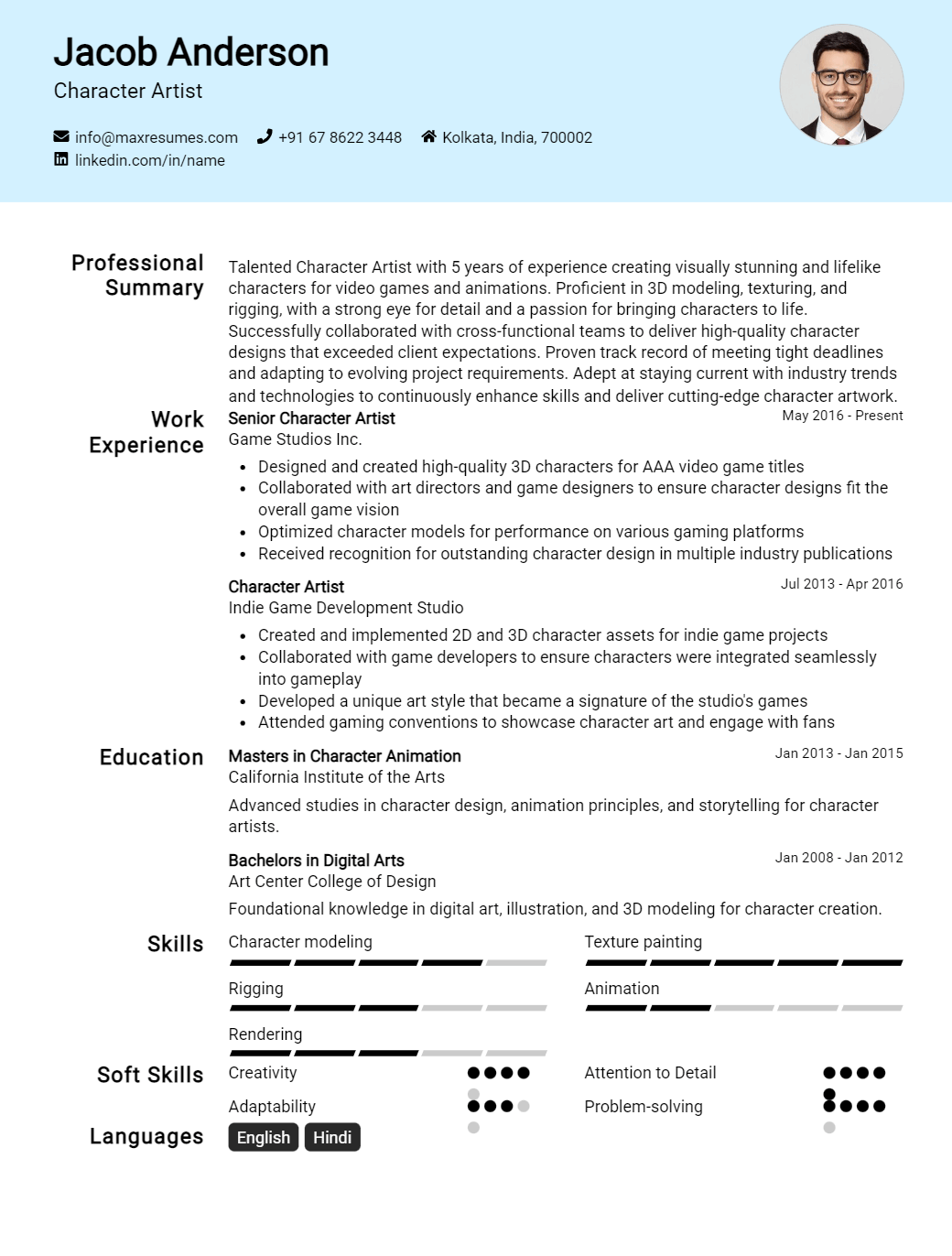character-artist-resume-sample