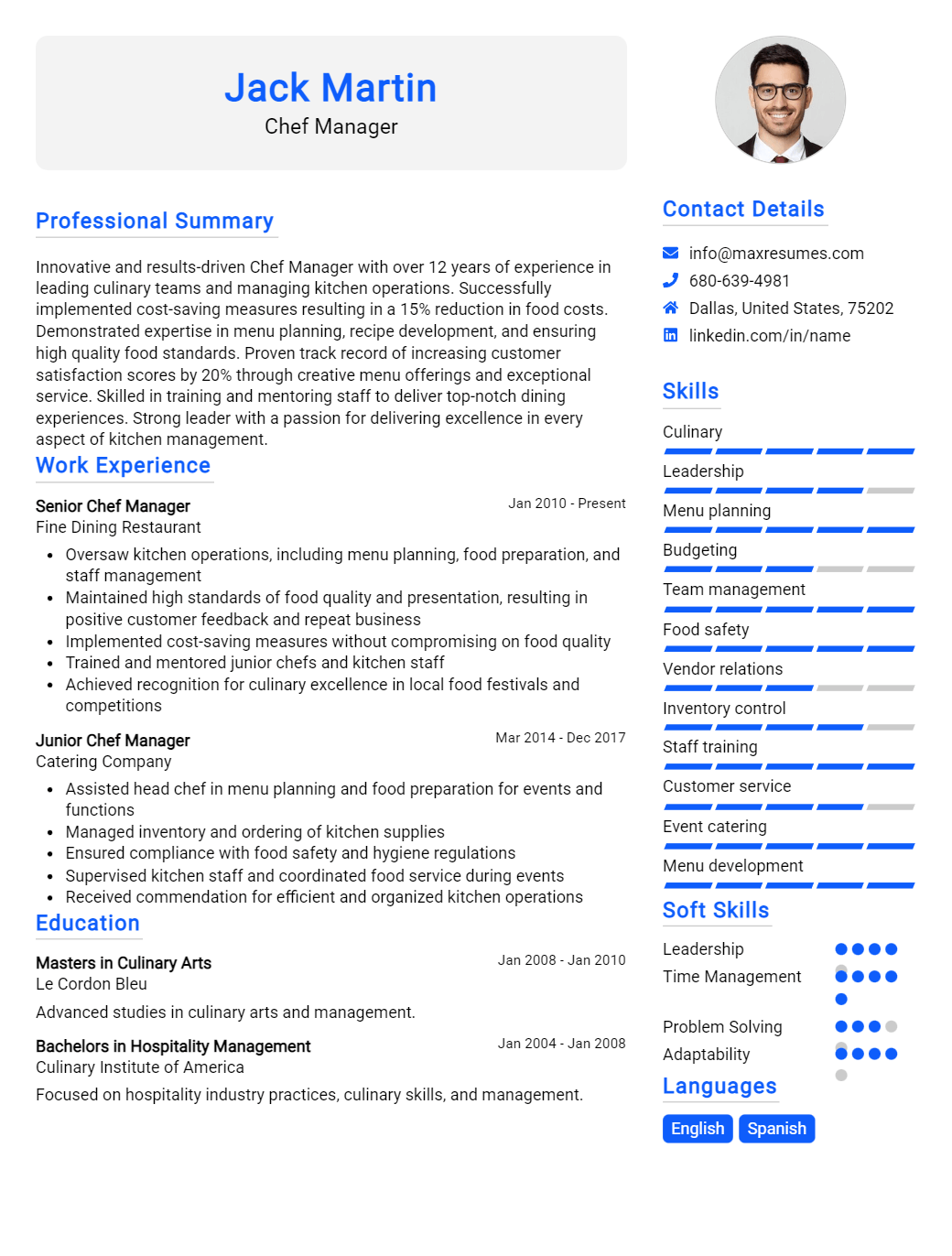 chef-manager-resume-sample