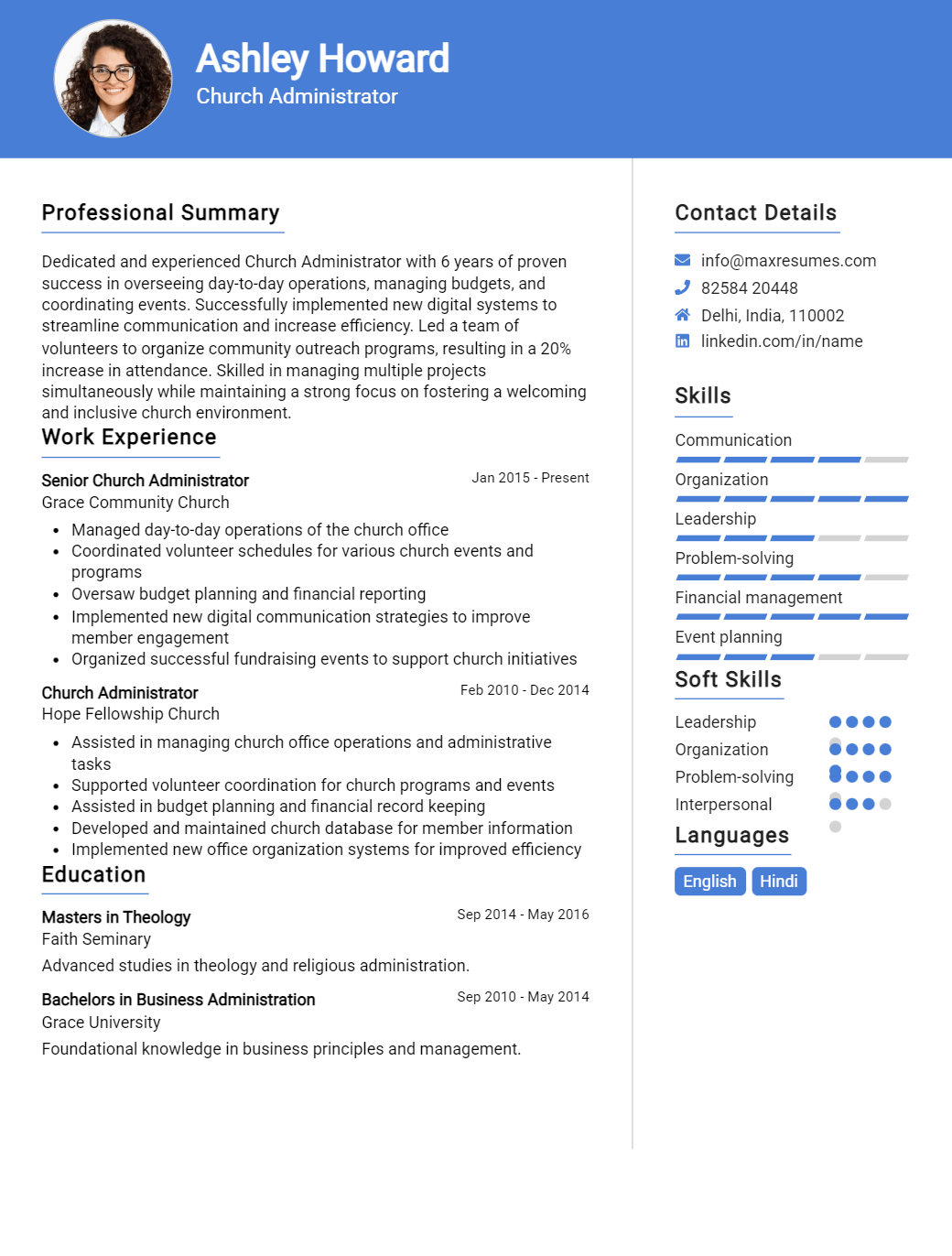 church-administrator-resume-sample