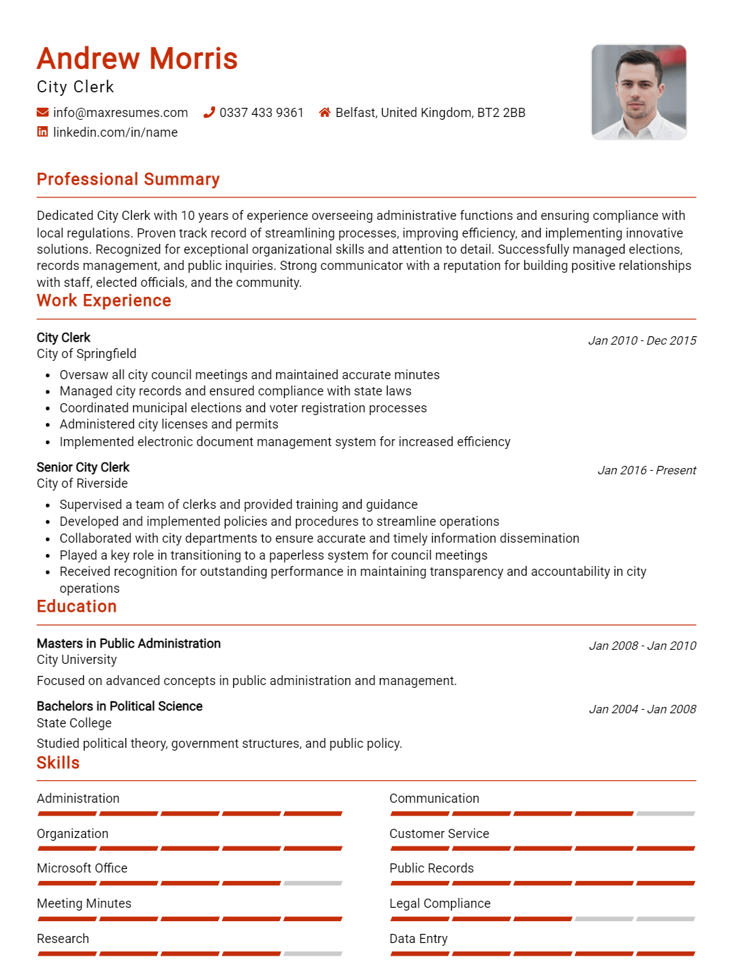 city-clerk-resume-sample