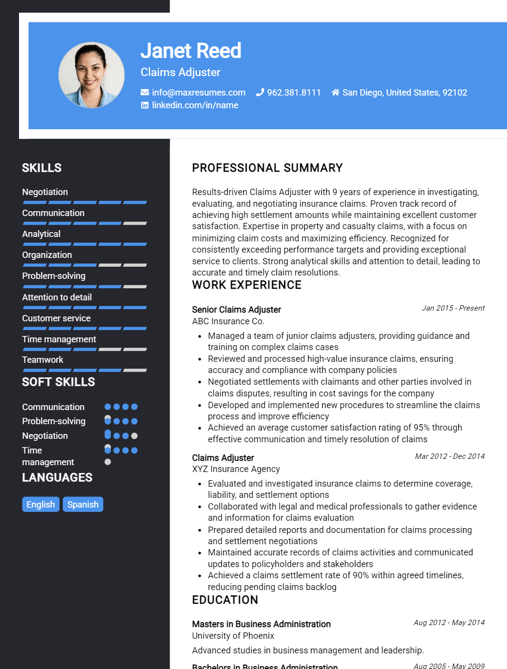 claims-adjuster-resume-sample