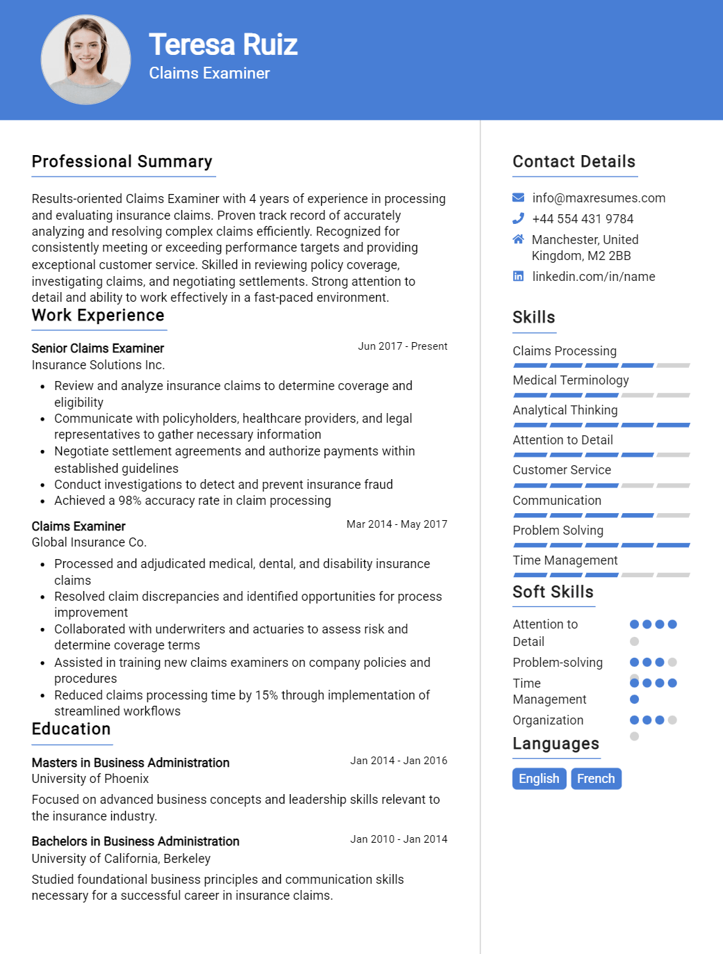 claims-examiner-resume-sample