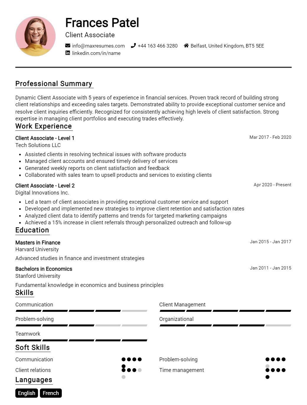 client-associate-resume-sample