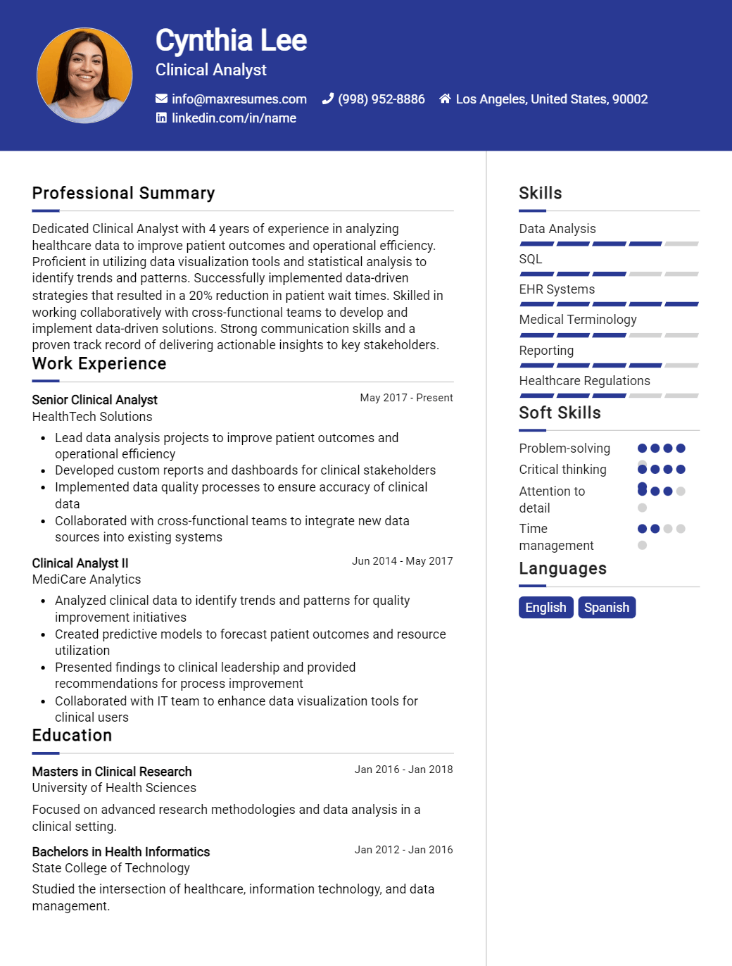 clinical-analyst-resume-sample