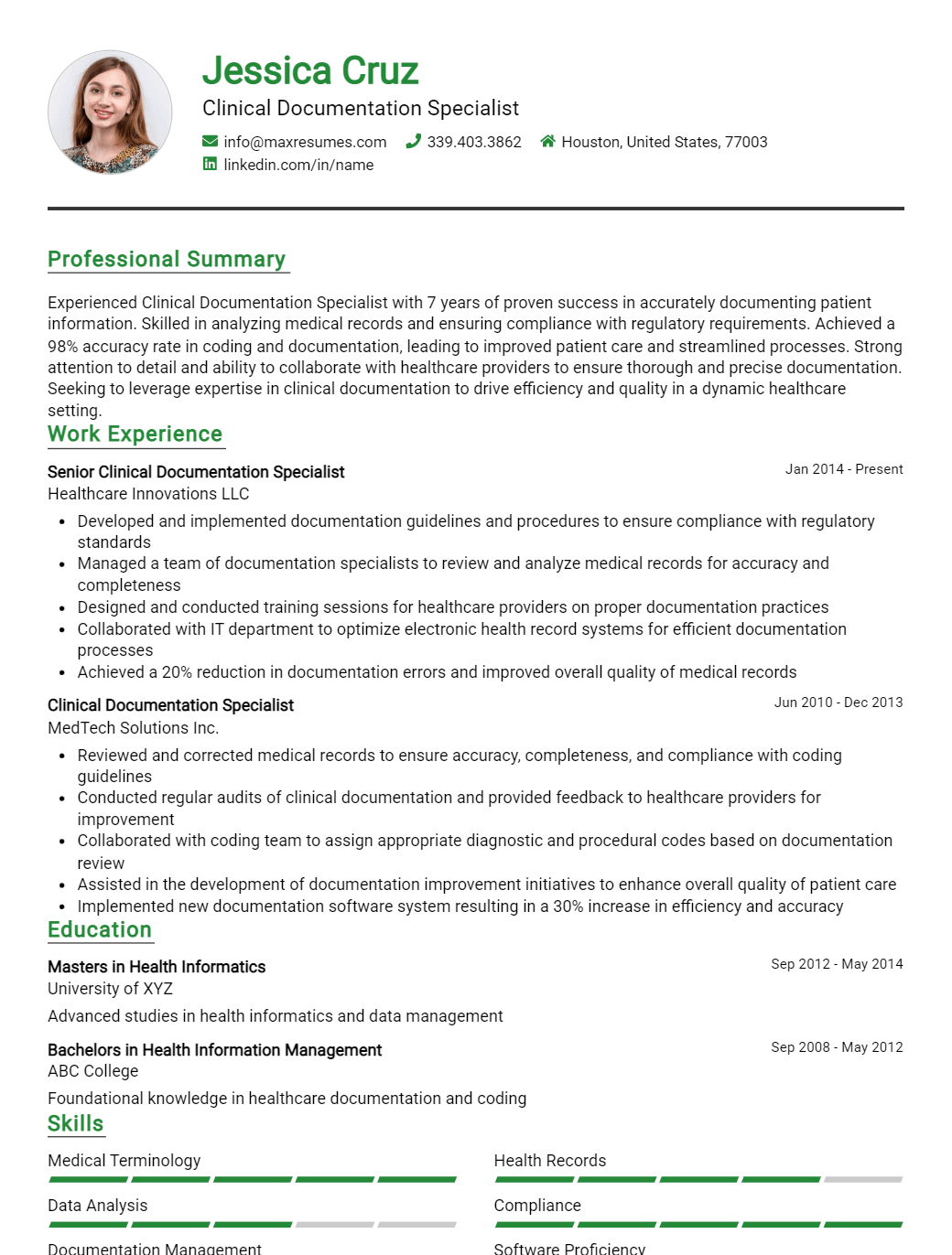 clinical-documentation-specialist-resume-sample