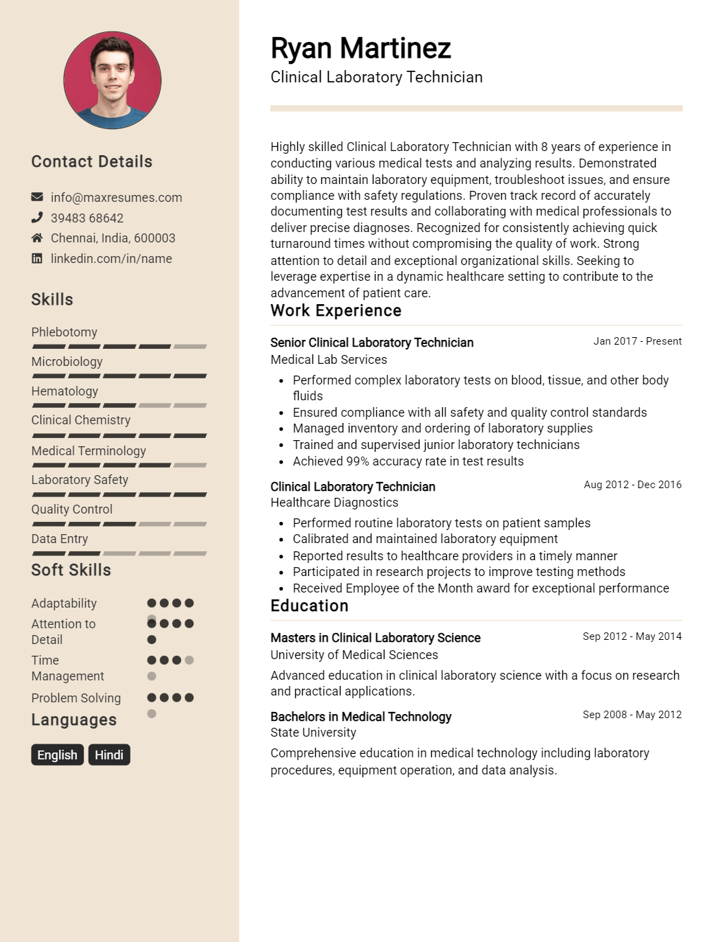 clinical-laboratory-technician-resume-sample