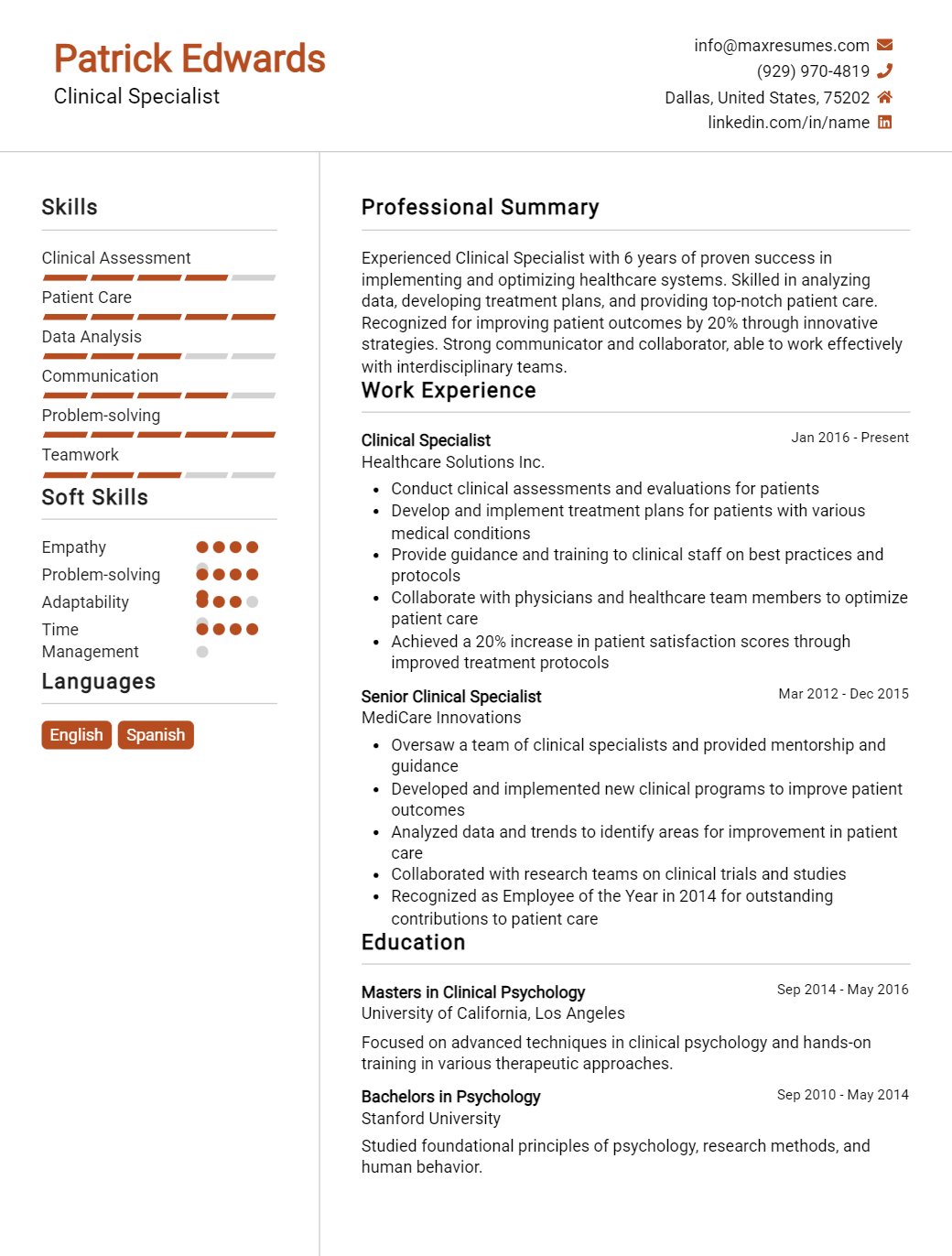 clinical-specialist-resume-sample