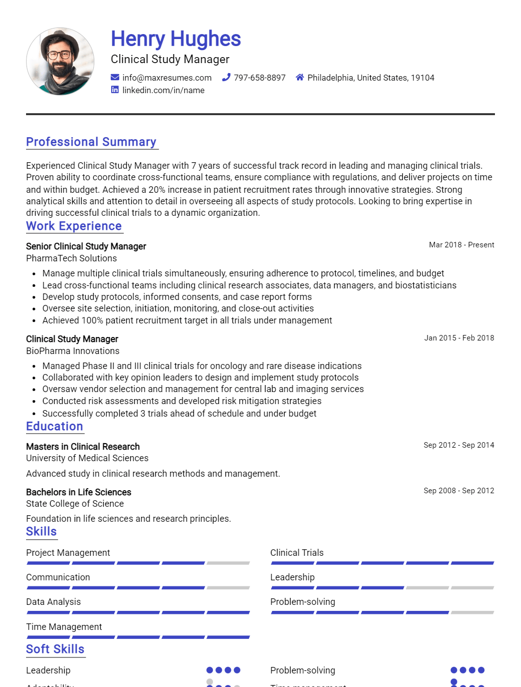 clinical-study-manager-resume-sample