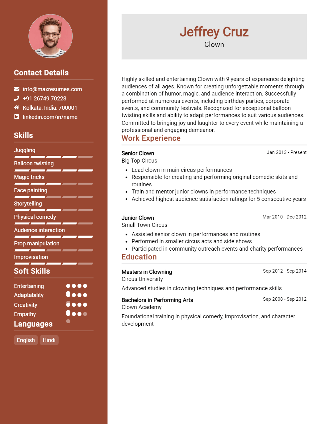 clown-resume-sample