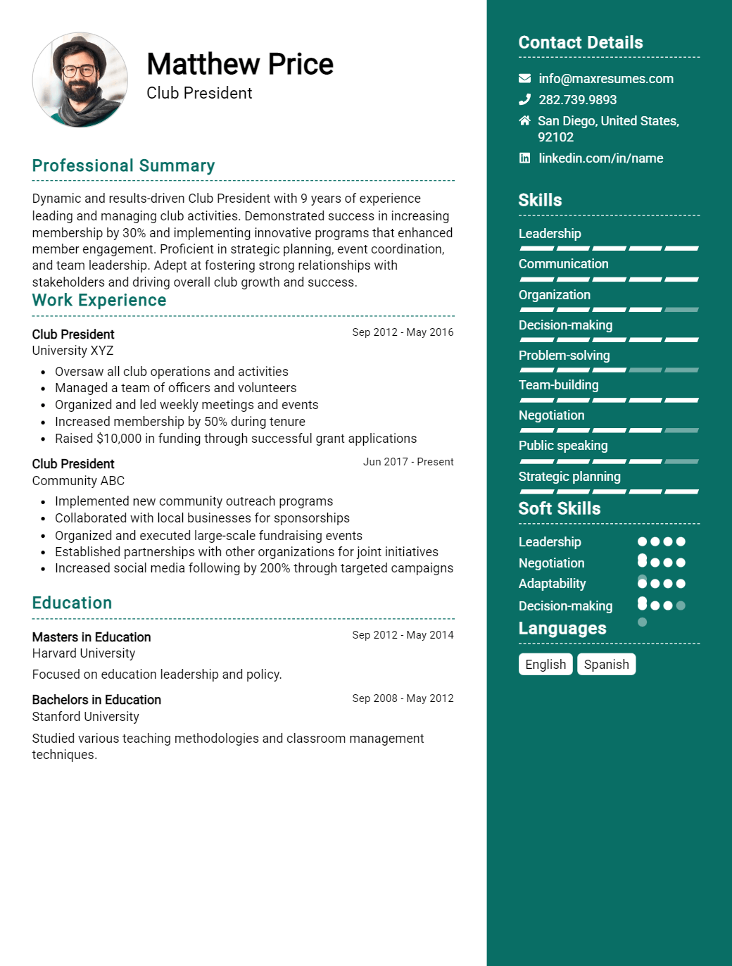 club-president-resume-sample