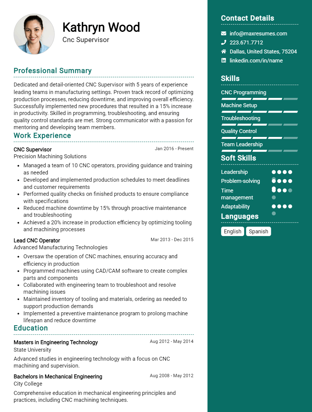 cnc-supervisor-resume-sample