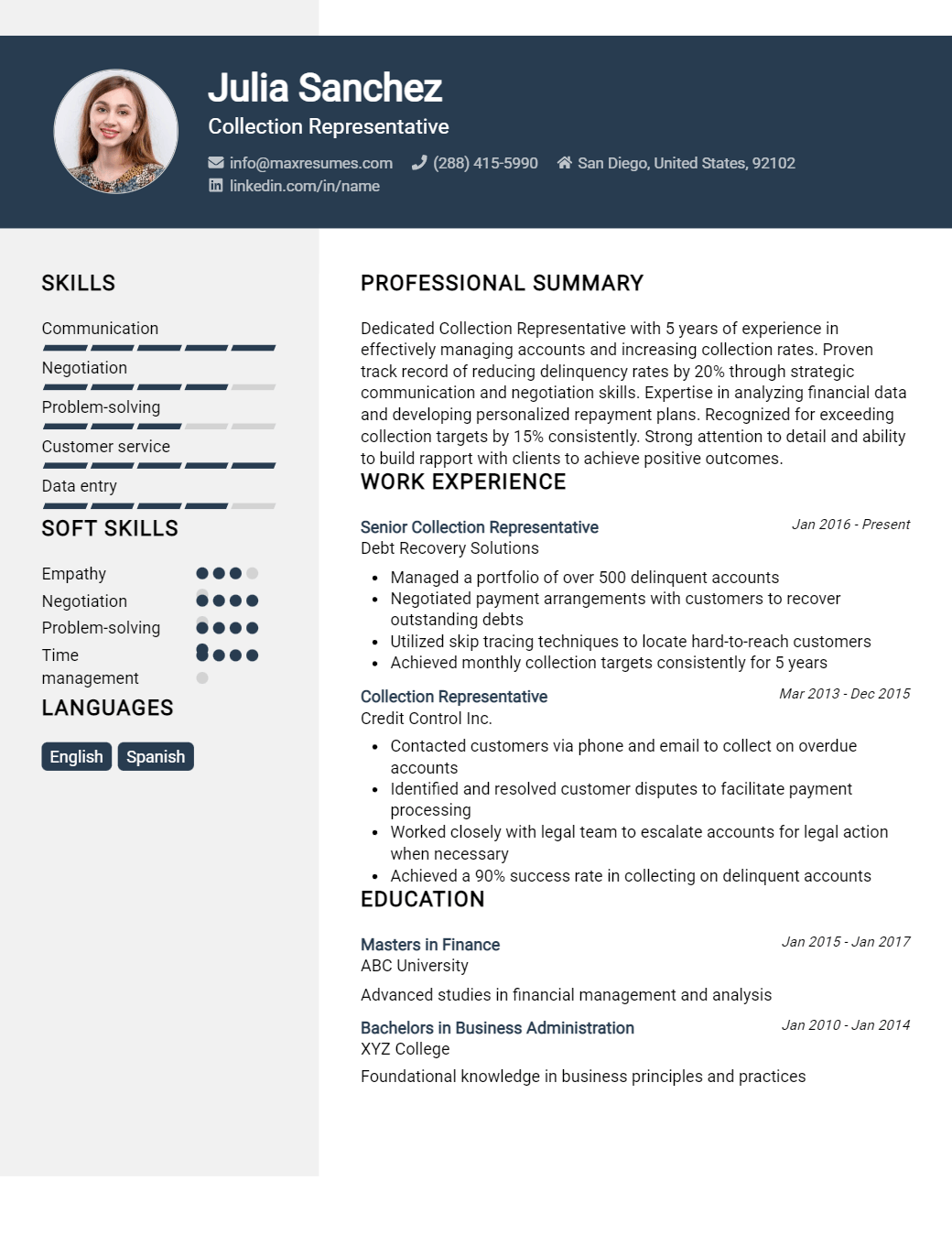 collection-representative-resume-sample