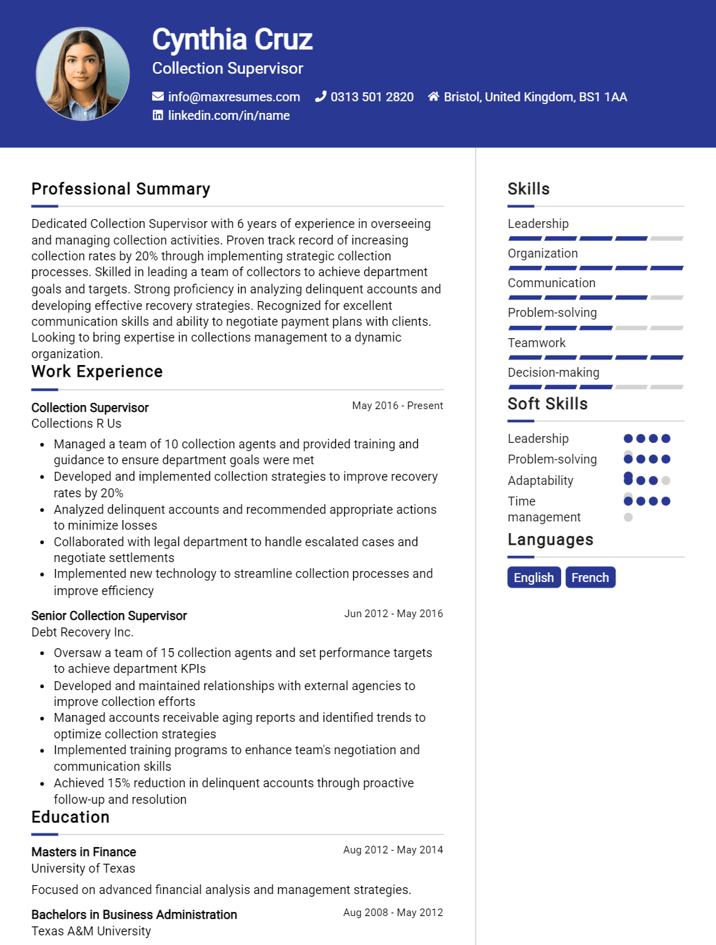 collection-supervisor-resume-sample