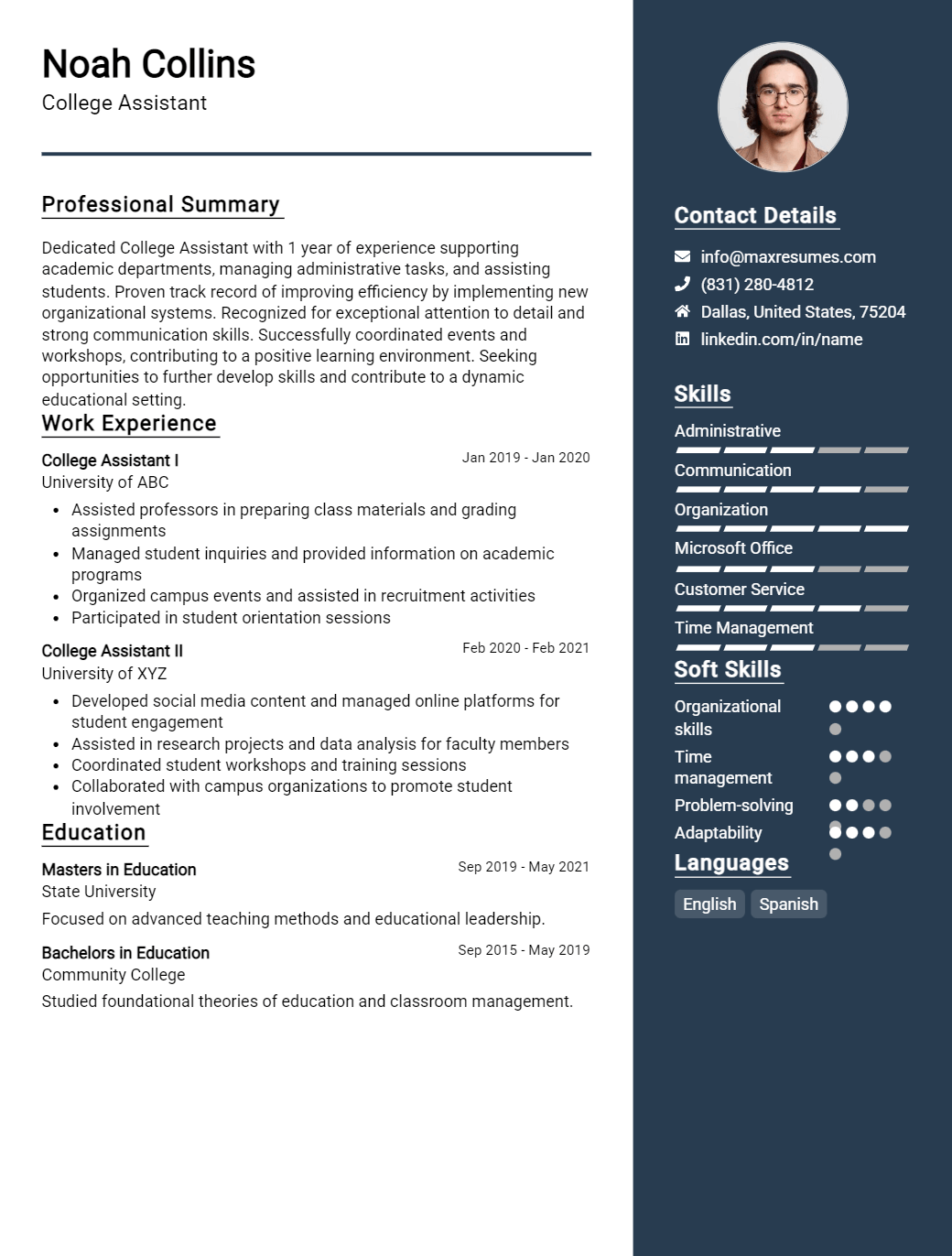college-assistant-resume-sample