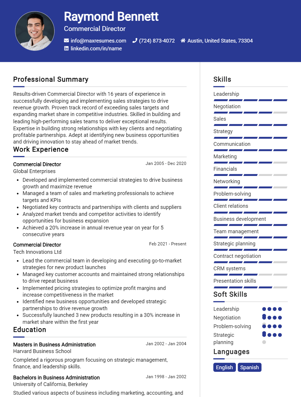 commercial-director-resume-sample