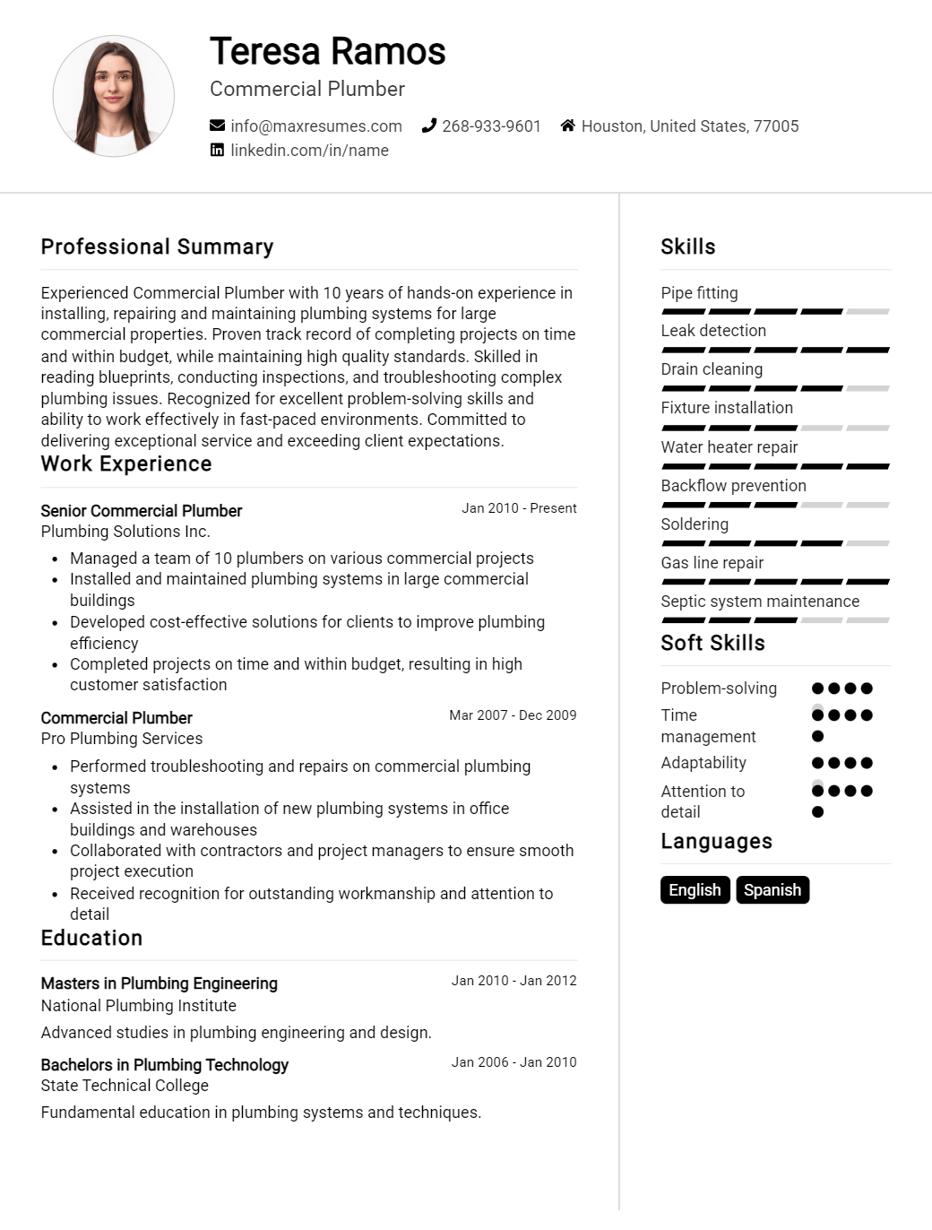 commercial-plumber-resume-sample