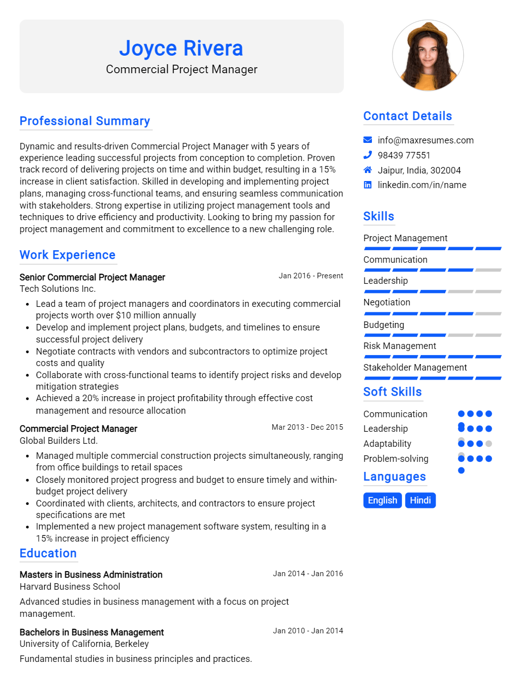 commercial-project-manager-resume-sample
