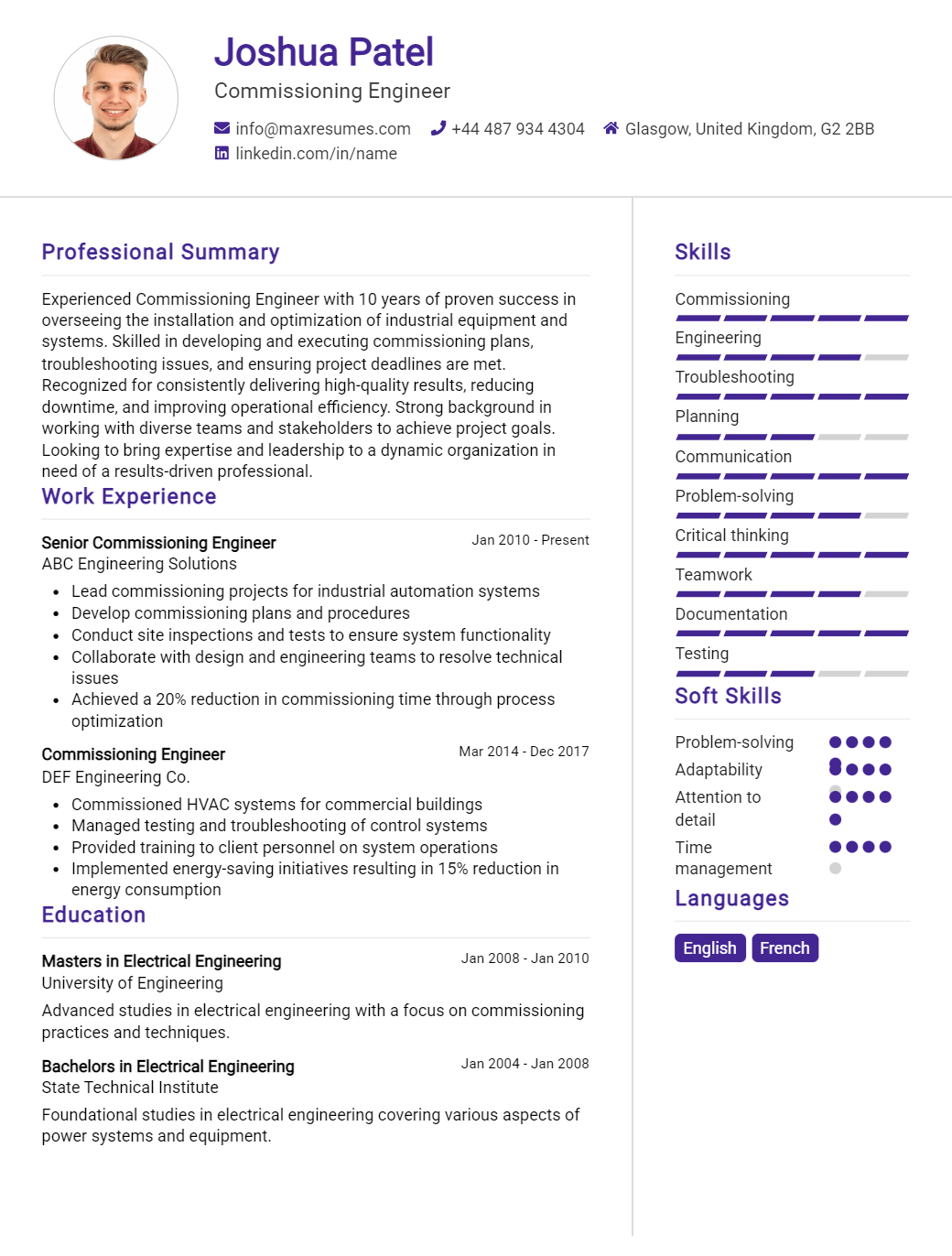commissioning-engineer-resume-sample