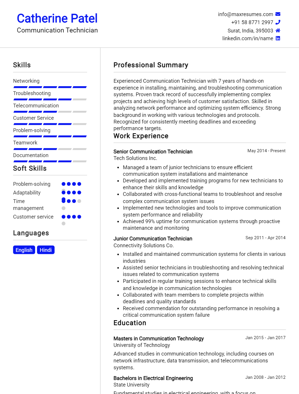 communication-technician-resume-sample