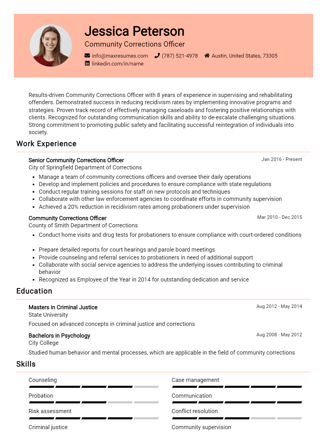 community-corrections-officer-resume-sample
