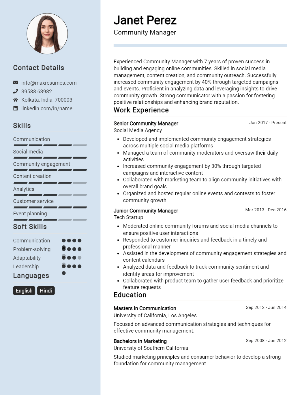 community-manager-resume-sample