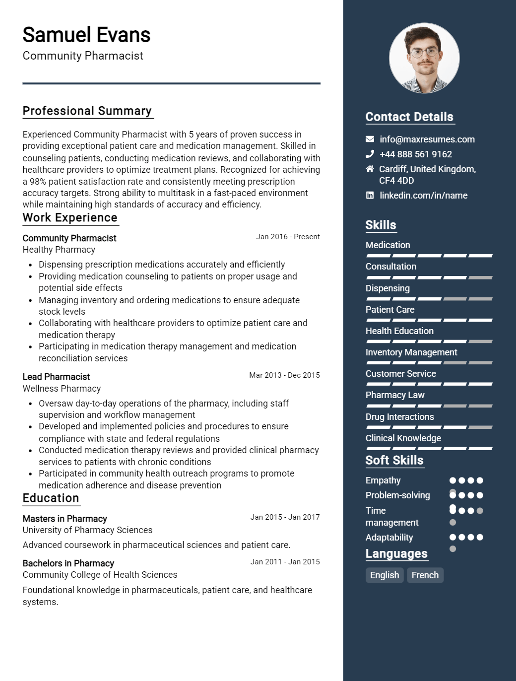 community-pharmacist-resume-sample