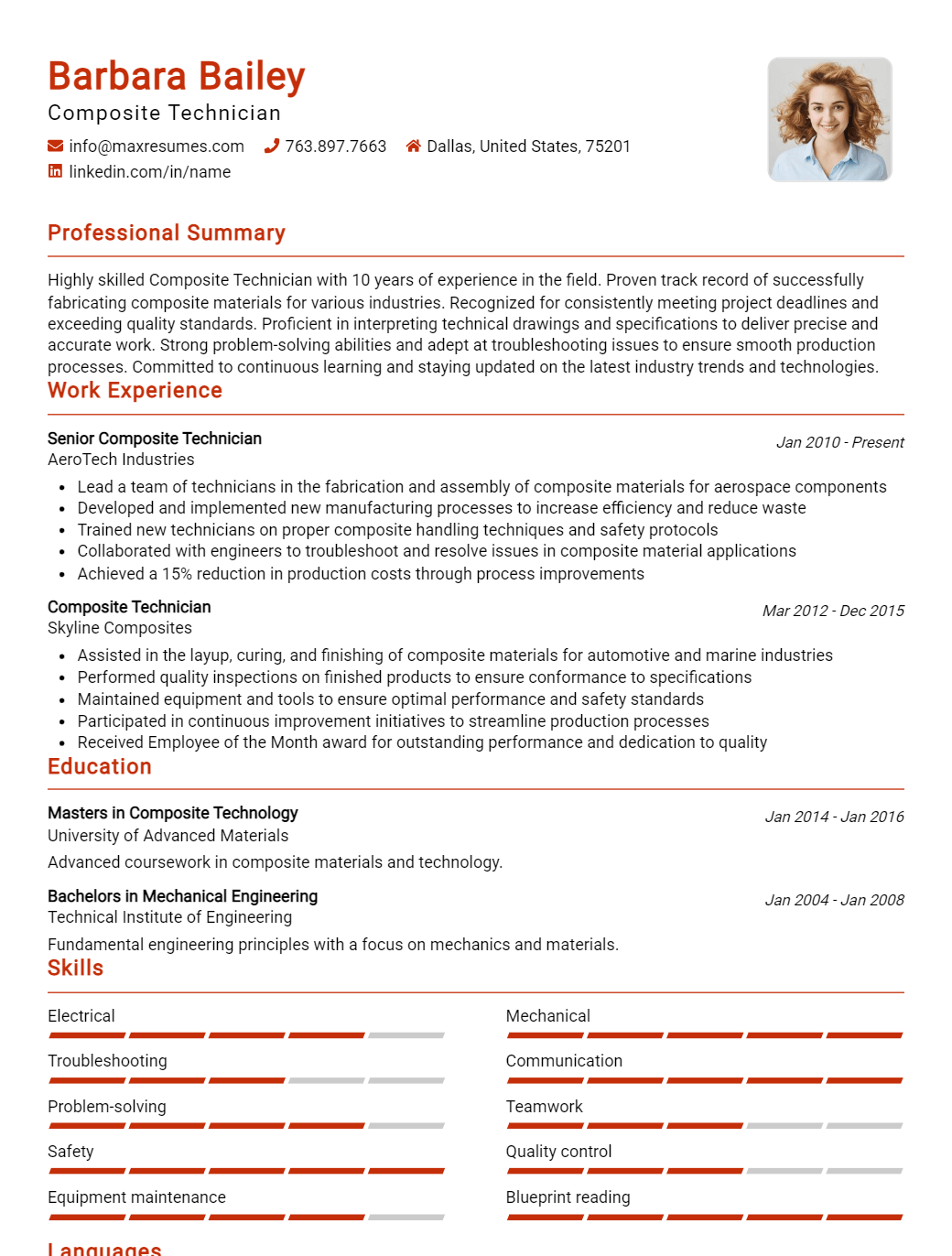 composite-technician-resume-sample