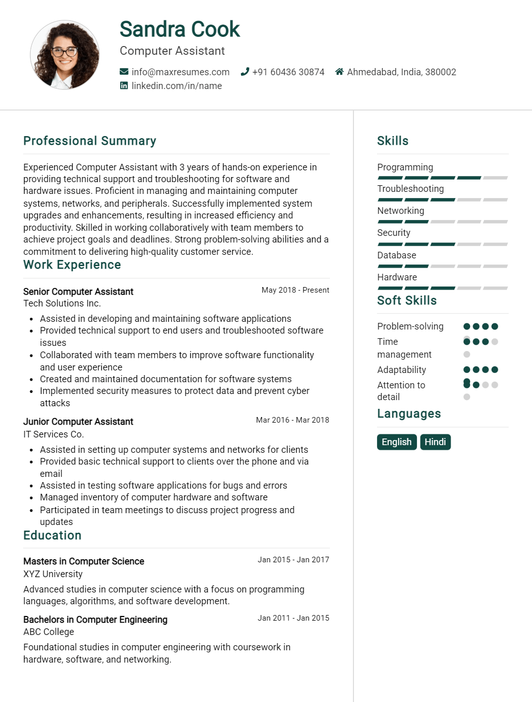 computer-assistant-resume-sample