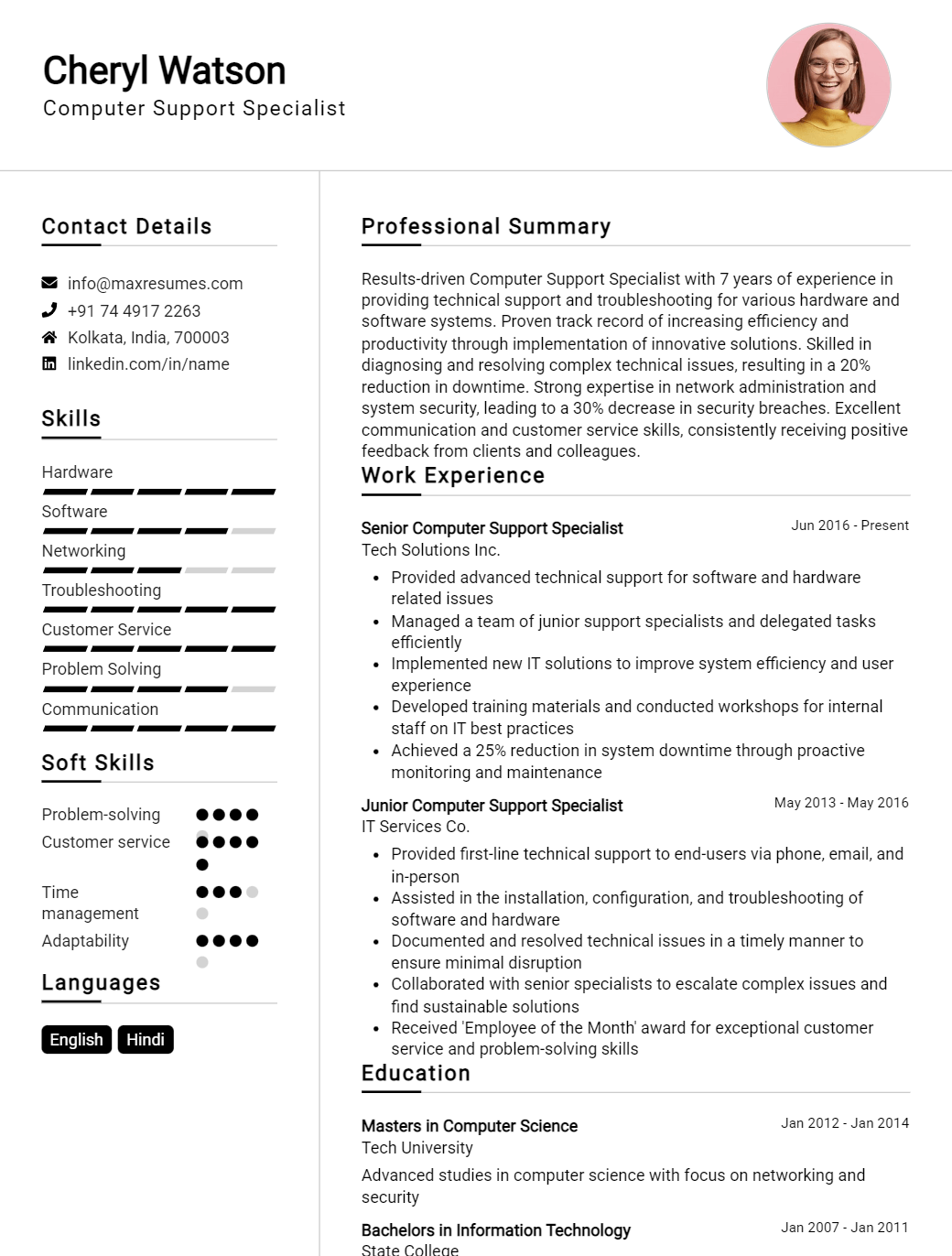 computer-support-specialist-resume-sample