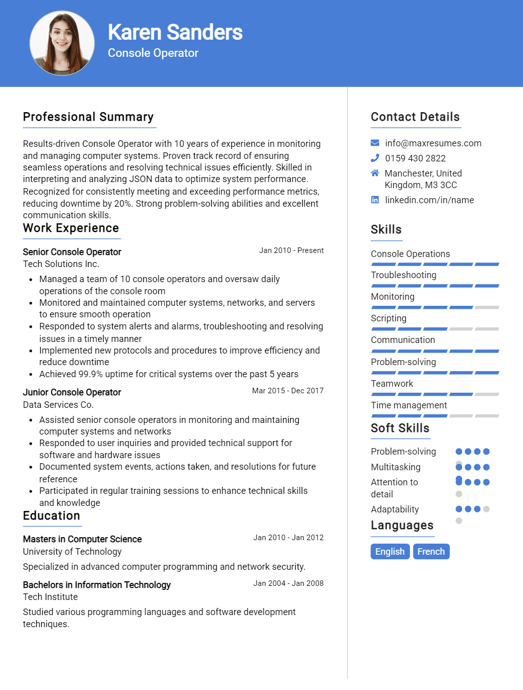 console-operator-resume-sample