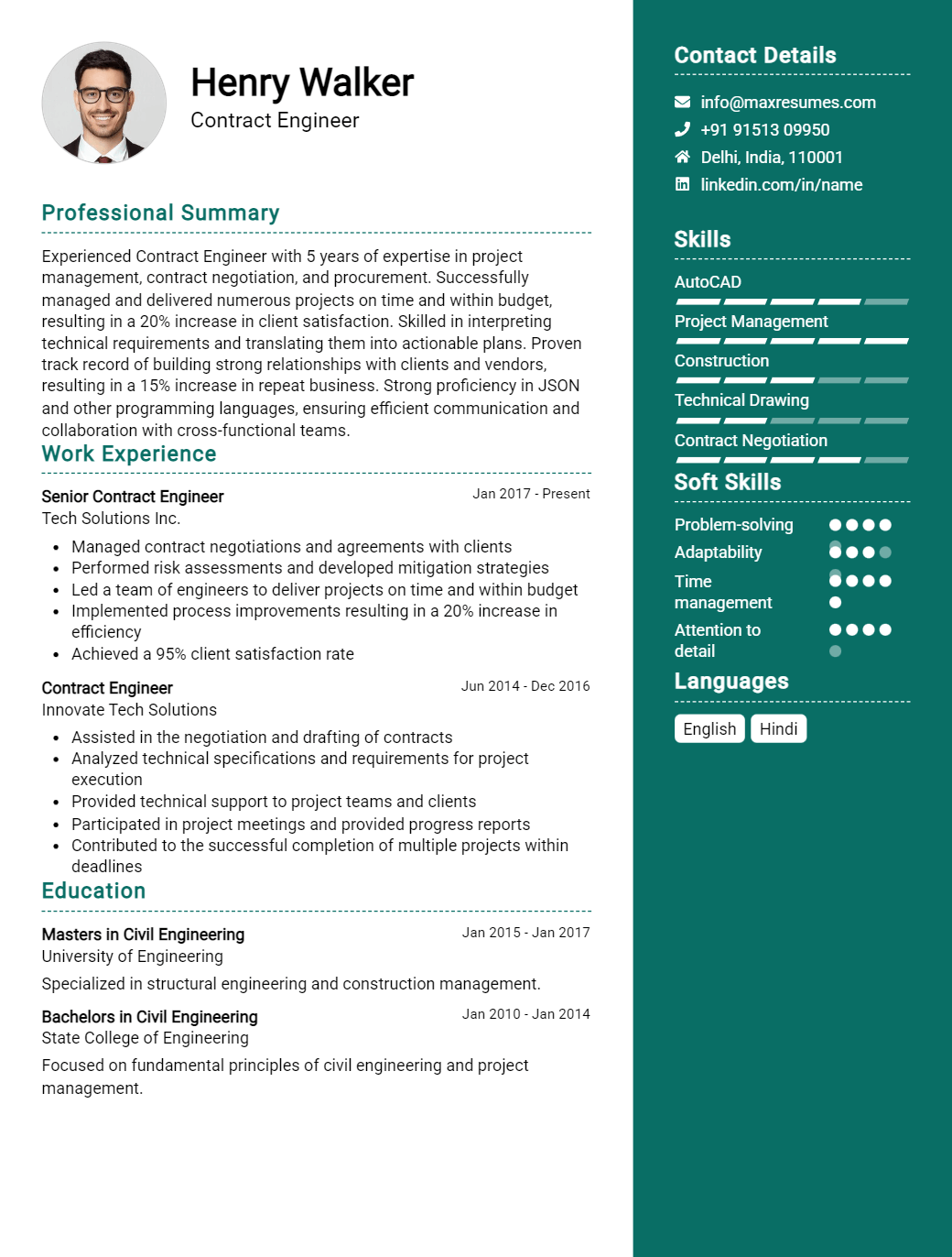 contract-engineer-resume-sample