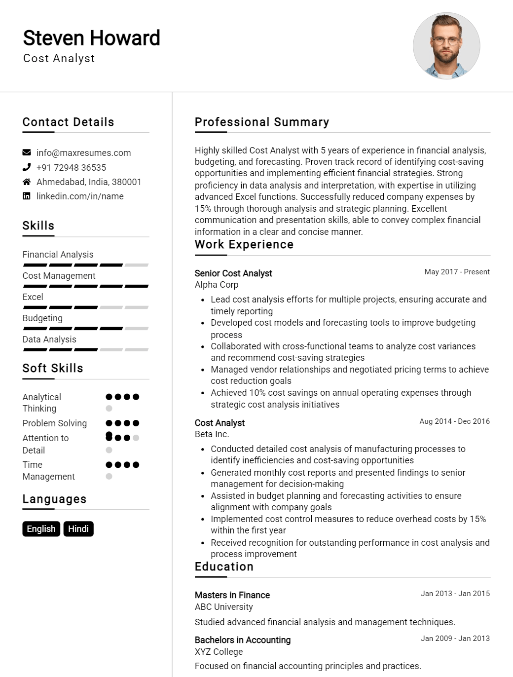 cost-analyst-resume-sample